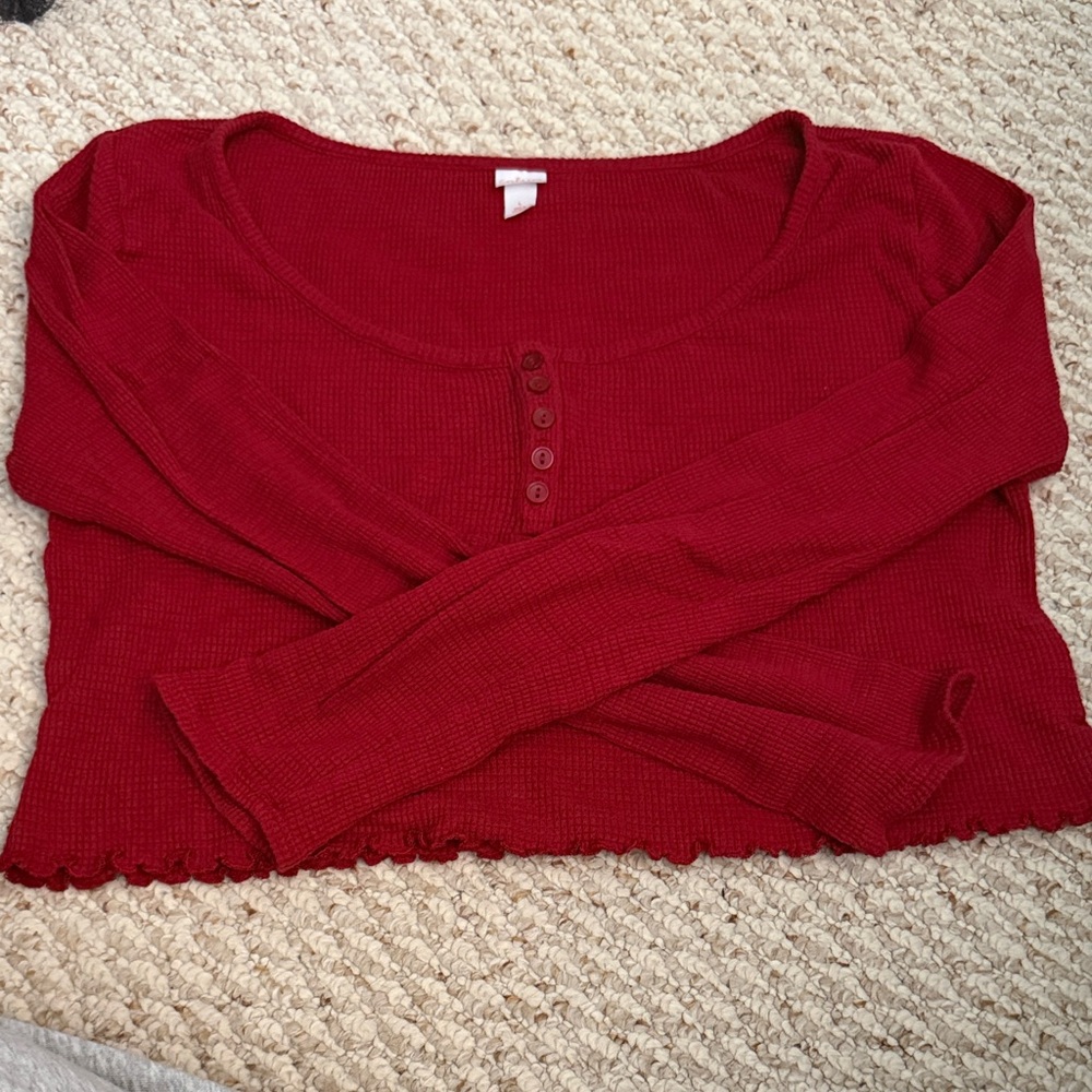 Juniors Red Cropped Long Sleeve Top